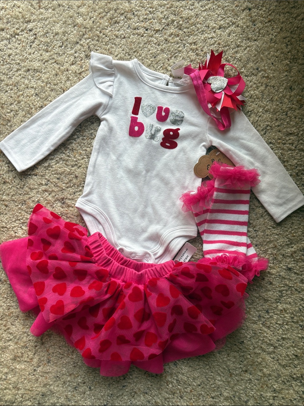 Baby Girls White Pink Heart Tulle Skirt Matching Set 9M